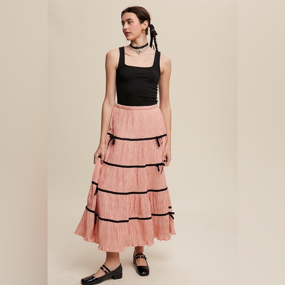 Plisse Bow Contrast Trim Maxi Skirt - Listicle - Picture 6 of 6